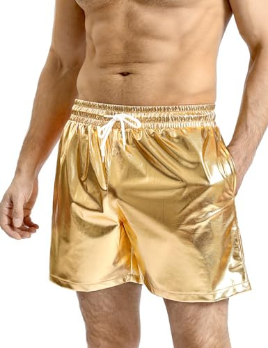 COSAVOROCK Metallic Shorts Herren Disco Reflektierend Rave 70er Jahre Fancy Dress Gold M