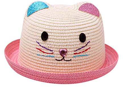 Kinder Cartoon Strandhut Katze Sonnenschutz Strohhut Hut atmungsaktiv Mädchen Junge Kinder Mütze Sommerhut Kindermütze Baby-Hut Set Mütze Schal Mädchen (Pink, One Size)