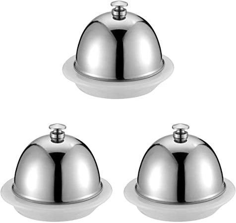 CBPNEISEK 3 mantequeras de cerámica con cúpula de Acero Inoxidable, mantequera Redonda de Porcelana, Recipiente for Guardar Queso, Bandeja de exhibición for magdalenas/4430