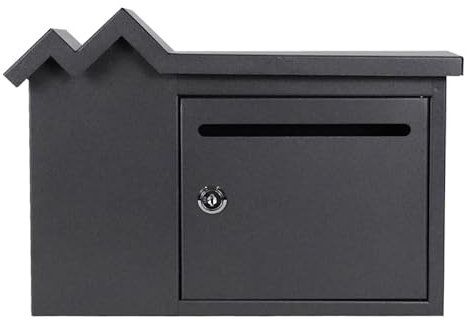 zxhrybh Abschließbare Briefkästen, Wandbriefkasten zur Wandmontage, Sicherer Postkasten mit Schlüsseln, Metall Brifkasten in Hausform, für den Außenbereich im Haus(Gray)
