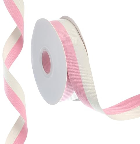 PATIKIL 9.8 Iarde x 1 Nastro a Righe Natalizio, Rotolo Nastro per Caramelle, Nastro Tessuto per Ghirlande Artigianali, Decorazioni per Matrimoni, Rosa Bianco
