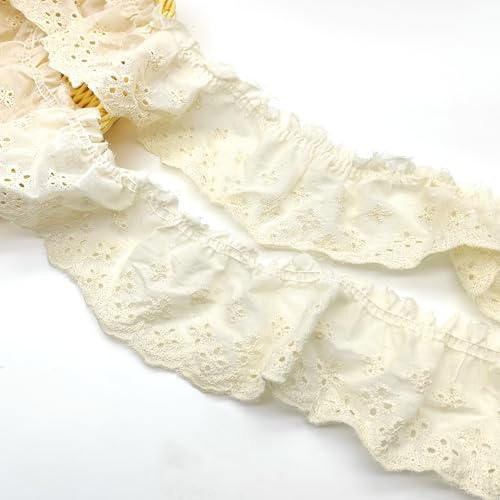 LIANCHEN 15 Yards 7 cm feine Spitze zum Nähen, Spitzenbesatz, Stickerei, Vintage-Blumenstickerei, weiß, für Bastelarbeiten, Nähen, Kleidung (Beige)