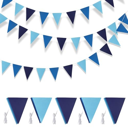 5 Stück Wimpelkette Kinderzimmer, 15m Wimpelkette Outdoor Wetterfest, Wiederverwendbare Wimpelkette Stoff für Kinderzimmer, Geburtstag Party, Hochzeit, Einschulung Deko, Gartenparty (Blau)