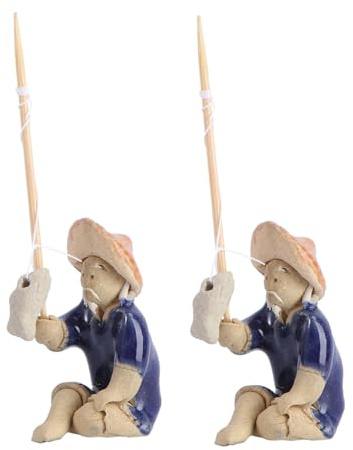 SOLUSTRE 2pcs Fisherman Ornament Indoor Characters Aquarium Fisherman Fishermen Figurine Bonsai Decoration Fishing Ornament Ornaments Fish Decorations Shape Mini Fisherman Figure for Pond