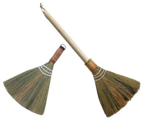 SEWOART 2pcs Handmade Indoor Bamboo Soft Broom Set Detachable Long Handle Small Desktop Dust Removing Broom and Large Floor Cleaning for Home and Kitchen