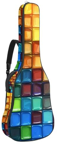 Tasche für Akustikgitarren, weiche Gitarrentasche mit 2 Taschen und Schlaufe zum Aufhängen auf der Rückseite, für 101,6 cm, 104,7 cm, 106,7 cm, E-Bass, klassische Gitarren, bunte Quadrate, abstraktes