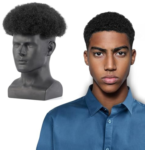NATCENSE Afro Toupee for Black Men,Human Hair Toupee for African American Men Natural Black Hair Unit,Men’s Hair System (1B#-4mm, 8 * 10'')