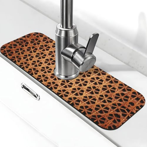 Tapis de robinet en osier tissé imprimé pierre pour évier de cuisine, tapis absorbant en diatomite, protection anti-éclaboussures pour salle de bain et cuisine (38,1 x 14 cm)