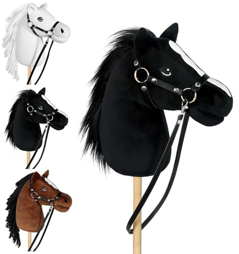 Bludrfnly Hobby Horse - Steckenpferd für Kinder mit Zaumzeug, Abnehmbarer Stab, Stockpferd für Hobby Horsing, für Rollenspiele & Reiten (Schwarz)
