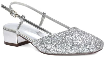 ESSEX GLAM Women's Slingback Court Shoes Ladies Buckle Strap Party Low Block Square Toe Comfy Heel Size 3-8