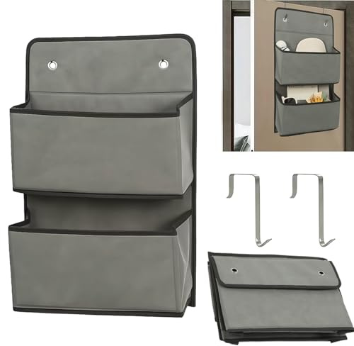 étagère Suspendue Sur Porte à 2 Compartiments, 50 x 20.5 cm Rangement à Suspendre Porte avec 2 Crochets, Rangement Suspendu Tissu pour Salle de Bain, Chambre à Coucher, Chambre d'enfant (Gris)