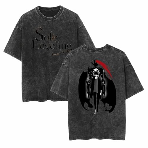 Anime Solo Leveling Sung Jin-Woo T-shirt en coton délavé de style rétro pour les fans de manga, cadeau de cosplay