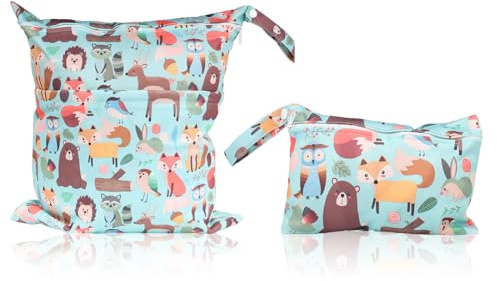 2 Stück Wet bag wasserdichte Windeltasche für unterwegs Nassbeutel, nassbeutel Kindergarten, Wiederverwendbare Wet Bag mit Reißverschluss, Windelbeutel Dry Bag für Reisen Unterwegs(Groß und Klein)