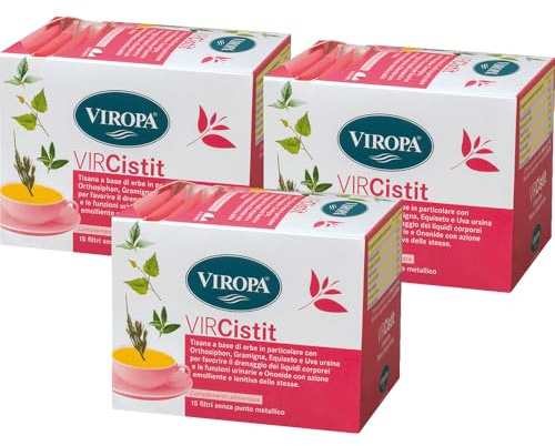 VIROPA VIRCISTIT BIO – Tisana per Vie Urinarie con Mirtillo Rosso, Ortica e Betulla – 3 Confezioni da 15 Filtri – Infuso Funzionale Biologico – Senza Glutine, Senza Caffeina – Made in Alto Adige