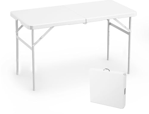Portable Folding Table - Adjustable Height Camping & Picnic Table for Outdoor and Indoor Use, Metal Garden Dining & Party Table