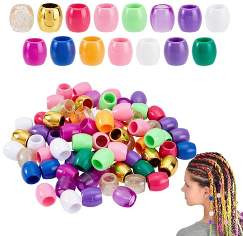 AHANDMAKER 96 Stück Große Kunststoff Haarperlen (16x13mm) Bunte Jumbo Perlen Zum Flechten von Armbändern Schmuck Bastelarbeiten Schule Geburtstagsaccessoires
