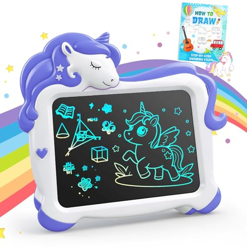10 Zoll LCD Schreibtafel für Kinder, Einhorn Maltafel mit bunten Farben, Zeichentablett Doodle Board, Reiseaktivitäten Spielzeug, Geburtstag Geschenk für Mädchen Jungen ab 3 4 5 6 7 8 Jahren (Lila)