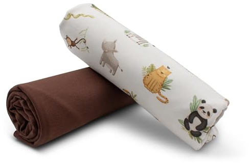VmG-Store Stoffpaket Jersey und Bündchenstoff je 0,5m Set zum Nähen Baby Kinderbekleidung Baumwolljersey Schlauchware Kinderstoff Jerseystoff (Zoo Tiere + Braun Set66)
