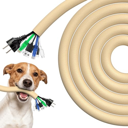 AGPTEK 3 m kabelslang 12–20 mm, självstängande kabelkanal, beige | Anpassningsbar flexibel vävd kabelrock, kabelhantering för hem, kontor, bil, nylonkabelskydd för hund, katt