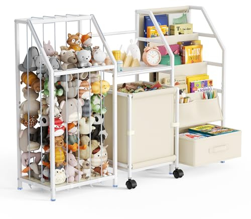 Krovtoy Bücherregal Kinder Mit Rollen, Spielzeugregal, Kinderzimmerregal mit 3-stöckige Aufbewahrungstasche mit Stoffschubladen für Spielzeug, Kinderzimmer, Schlafzimmer und Spielzimmer (mit Rädern)