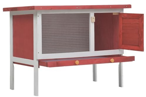 Teenpull Kaninchenstall aus Holz 1 Ebene mit grünem Dach, wetterfest und langlebig, inklusive Schubfach und Tür, ideal als Hasenstall, Meerschweinchenkäfig