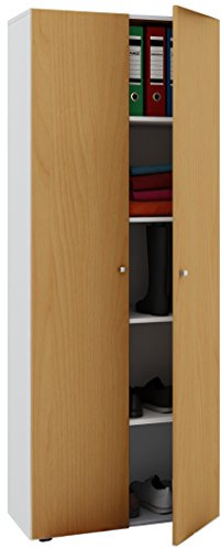 Büroschrank mit 5 Fächern| moderner Aktenschrank mit Drehtüren | Maße B. 70 x H. 178 x T. 40 cm – Vandol
