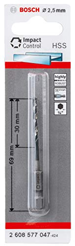 Bosch Accessories Forets hélicoïdaux Impact Control HSS (pour métal, 2,5 x 30 x 69 mm, Accessoires pour perceuse à percussion)
