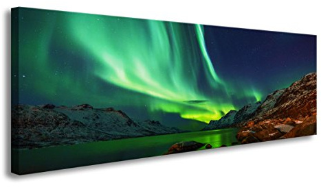 Visario Leinwandbild Polarlicht Nordlichter Aurora Borealis — faszinierendes Panorama Wandbild auf Leinwand fertig gerahmt — 120x40 cm 5738
