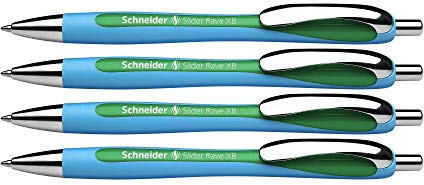 Schneider Schreibgeräte Kugelschreiber Slider Rave, Druckmechanik, XB Grün (4 Stück, D)