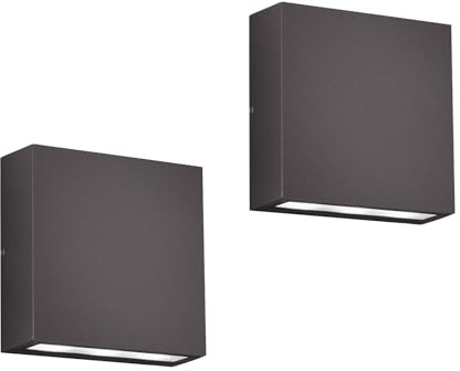 meineWunschleuchte 2er SET flache LED Außenwandleuchten aus Aluminium Anthrazit, Breite 14cm