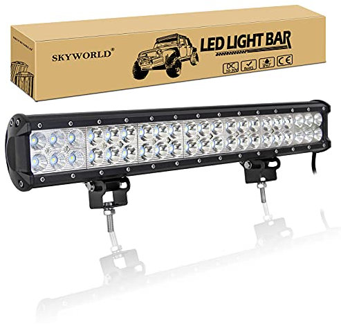SKYWORLD 20 inch 126W LED Work Light Bar, Spot Flood Combo Beam 12V 24V Offroad Driving Lights Fog Lamp for 4x4 Truck Car ATV SUV Vehicle Boat Lighting, Waterproof 6000K White