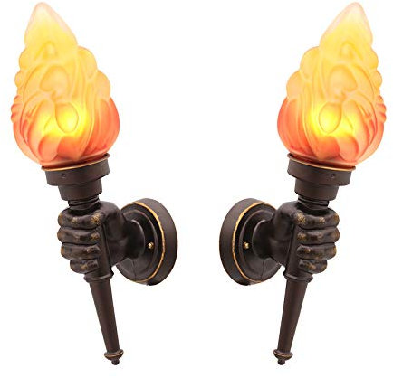 VOMI Lámpara De Pared Afuera LED Retro Industrial Diseño Apliques De Pared Antorcha Llama Luz De Pared Vidrio Pantalla Para Loft Apartamento Corredor Patio Trasero Balcón, E27 Portalámparas