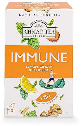 Ahmad Tea Natural Benefit Tea | Lemon, Ginger & Turmeric Immune Infusion | 20 Teabag Sachets | 1 Pack