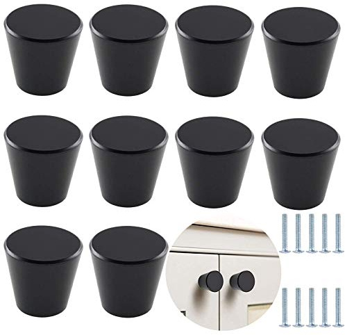 Ziyero 10 Stk Konisch Schrankknöpfe Möbelgriff Schwarz Kegel Runder Solide Möbelknöpfe Mode dauerhaft, für Kleiderschrank Tür, Schranktüren Dekorative, Schlafzimmer, Bad, Küche, Wohnzimmer—Schwarz
