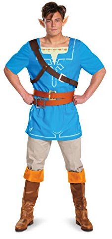 Disguise Link Men, Official Zelda Costume Tunic and Ears Outfit from Breath of The Wild, Multicolored, Medium (38-40)
