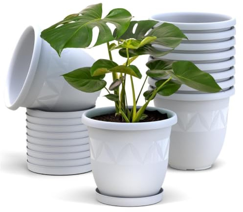 Plastard Blumentopf 10er Set Ø18 cm mit Untersetzer Weiß, Pflanzkübel | Witterungs- UV- & frostbeständig, inkl. 14 cm Untersetzer, ideal für Garten, Balkon & Innenbereiche, Deko Pflanztopf 2 Liter