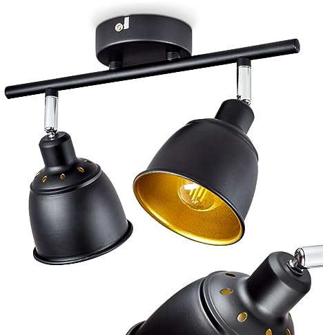 HOFSTEIN Deckenleuchte Pistrino, verstellbare Deckenlampe aus Metall in Schwarz/Gold, Leuchte im Industrial/Retro/Vintage-Design mit Lichteffekt, 2 x E14, Wohnzimmer, Esszimmer, Schlafzimmer, Küche