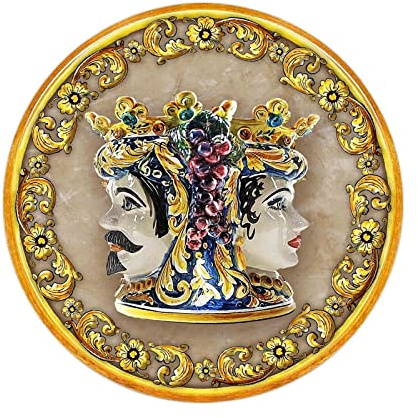 4 Sottotutto da 20 cm Decorato in Legno Rotondo sotto Bicchiere, Piatto, pentola Teste di Moro Giallo