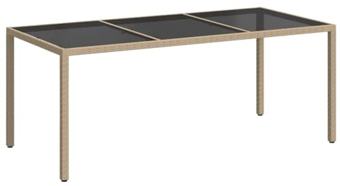 vidaXL Table de Jardin Beige 190x90x75 cm Verre trempé/résine tressée