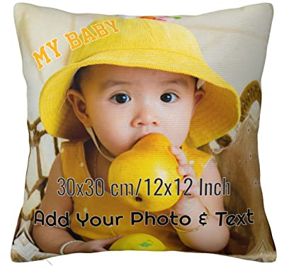 XIAYPRL Personalised Photo Pillow Cushion Cover, Customised Soft Pillowcase with Picture Text & Name, Small Square Pillow Covers for Kids Boys Girls Room, Custom Gifts for Birthday, 30x30cm/12 x12