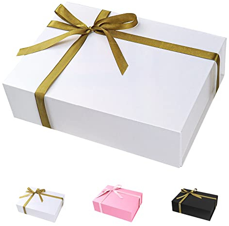 Caja de regalo con tapa, caja de regalo blanca con cinta dorada y papel triturado, cajas de regalo magnéticas grandes para bodas, cumpleaños, Navidad, aniversarios
