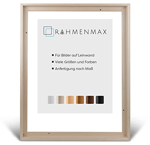 RahmenMax® Luzern Schattenfugenrahmen 44x44 cm aus lackiertem Massiv Holz/Rahmen für Leinwand/Bilderrahmen für Keilrahmen/Leinwandrahmen in Natur unbehandelt - Maßanfertigung möglich