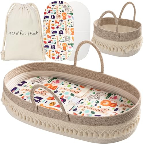 YOMECHEO Baby Wickelkorb, Wickelkorb für Baby, Wickelkorb für Baby Kommode, Babykorb für Babys mit extra Schaumstoffkissen, wasserdichte Wickelunterlage, Aufbewahrungstasche & Aufkleber