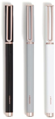 U Brands Catalina Felt Tip Pens, Set of 3, Classic Designs with Rose Gold Hardware, Medium (0.7 mm) Point, Black Ink