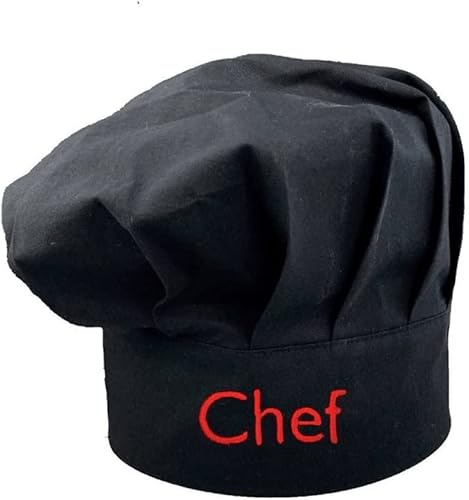 Pet-Jos Chapeau de chef avec logo brodé, noir, réglable en coton, fermeture Velcro, cuisine, maison, hôtel, restaurant, Noir , taille unique