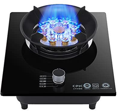 IBOWZ Placa de Gas Placa de Gas 7.0KW Estufa de Cocina de Fuego Alto de 9 cavidades, Panel de Vidrio a Prueba de explosiones de Cristal Negro fácil de Limpiar, con Soportes para sartenes FFD y ESM