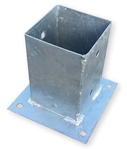 Pfostenträger Pfostenhülse zum Aufschrauben aus Stahl (verzinkt) für 9 x 9 cm Pfosten // Grundplatte ca. 15 x 15 cm // Bohrungen ca. 10 mm