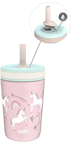 Zak Designs Kelso Toddler Cups For Travel or At Home, 12oz Vacuum Insulated Stainless Steel Sippy Cup With Leak-Proof Design is Perfect For Kids (Fanciful Unicorn)