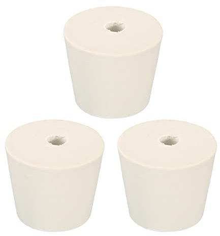 sourcing map 3Stk Gummi Konisch Stecker 28mm bis 37mm mit 8mm Loch Test Rohre Stöpsel Stopfen Weiß für Lab Haus