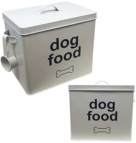 Easy Shopping Dog Food for Dog And Cat with Lid and Spoon Included - White Powder - Carbon Steel Coated – Pet Food Storage Boxes